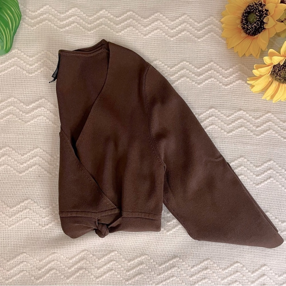 Women’s Wrap Sweater V-Neck Brown - Picture 5 of 6